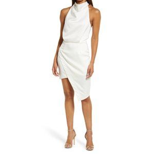 ELLIATT Camo Asymmetric Satin Halter Dress White Large 8 NEW
